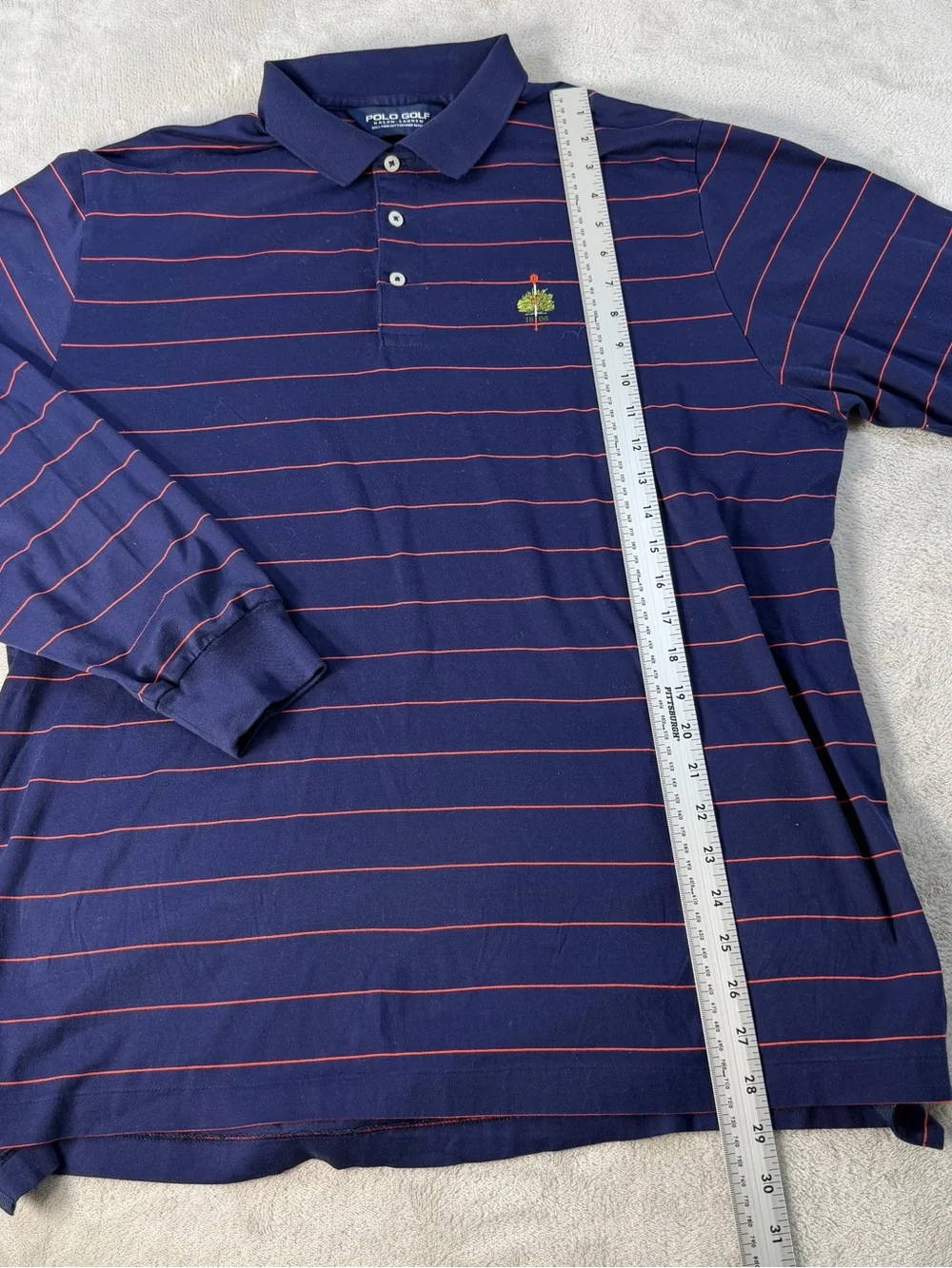 Polo Golf Ralph Lauren Mens Long Sleeve Polo Shirt L Blue Striped Pima Cotton